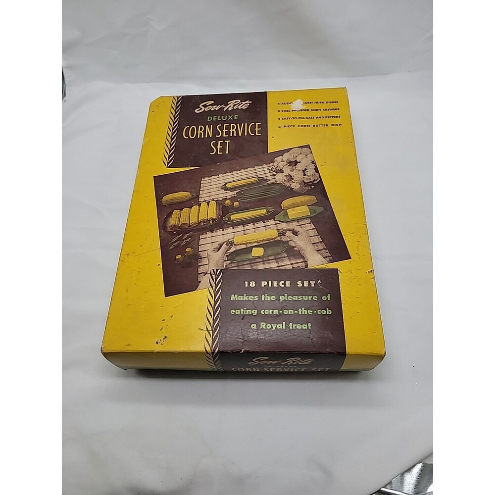 Vintage Serv-Rite Deluxe 16 Piece Corn On-the-Cob Service Set in Original Box